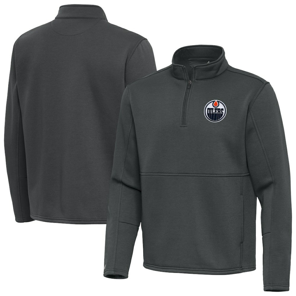 Edmonton Oilers Antigua Twist Quarter-Zip Pullover Jacket Pewter