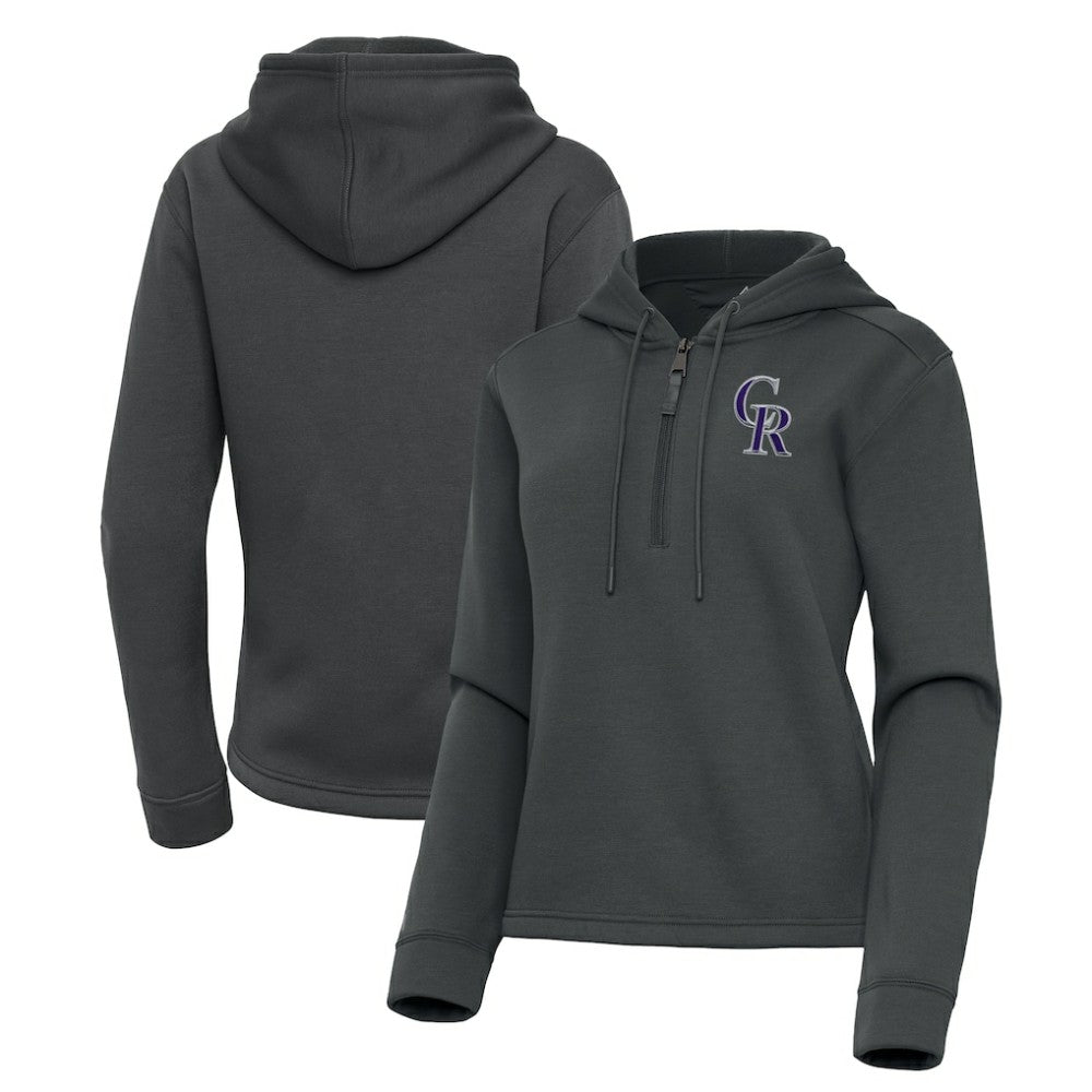 Colorado Rockies Antigua Women's Contemporary Quarter-Zip Hoodie Pewter