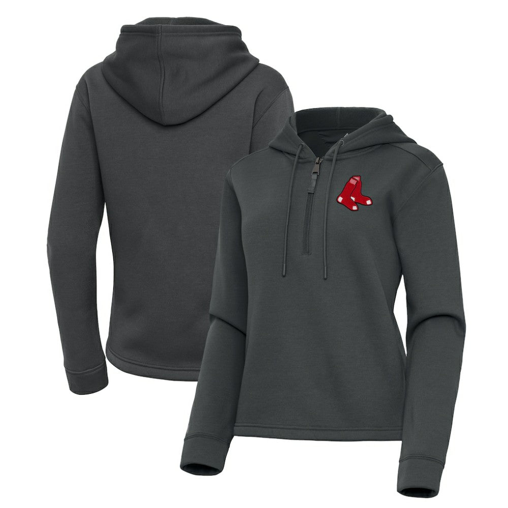 Boston Red Sox Antigua Women's Contemporary Quarter-Zip Hoodie Pewter