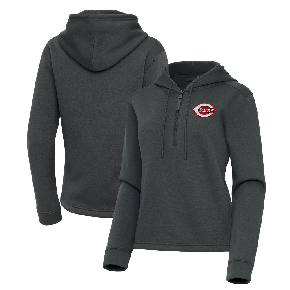 Cincinnati Reds Antigua Women's Contemporary Quarter-Zip Hoodie Pewter