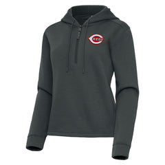 Cincinnati Reds Antigua Women's Contemporary Quarter-Zip Hoodie Pewter