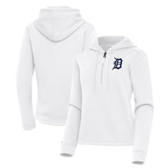 Detroit Tigers Antigua Women's Contemporary Quarter-Zip Hoodie White
