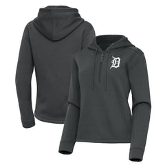 Detroit Tigers Antigua Women's Contemporary Quarter-Zip Hoodie Pewter