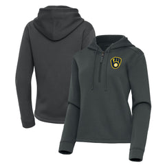 Milwaukee Brewers Antigua Women's Contemporary Quarter-Zip Hoodie Pewter