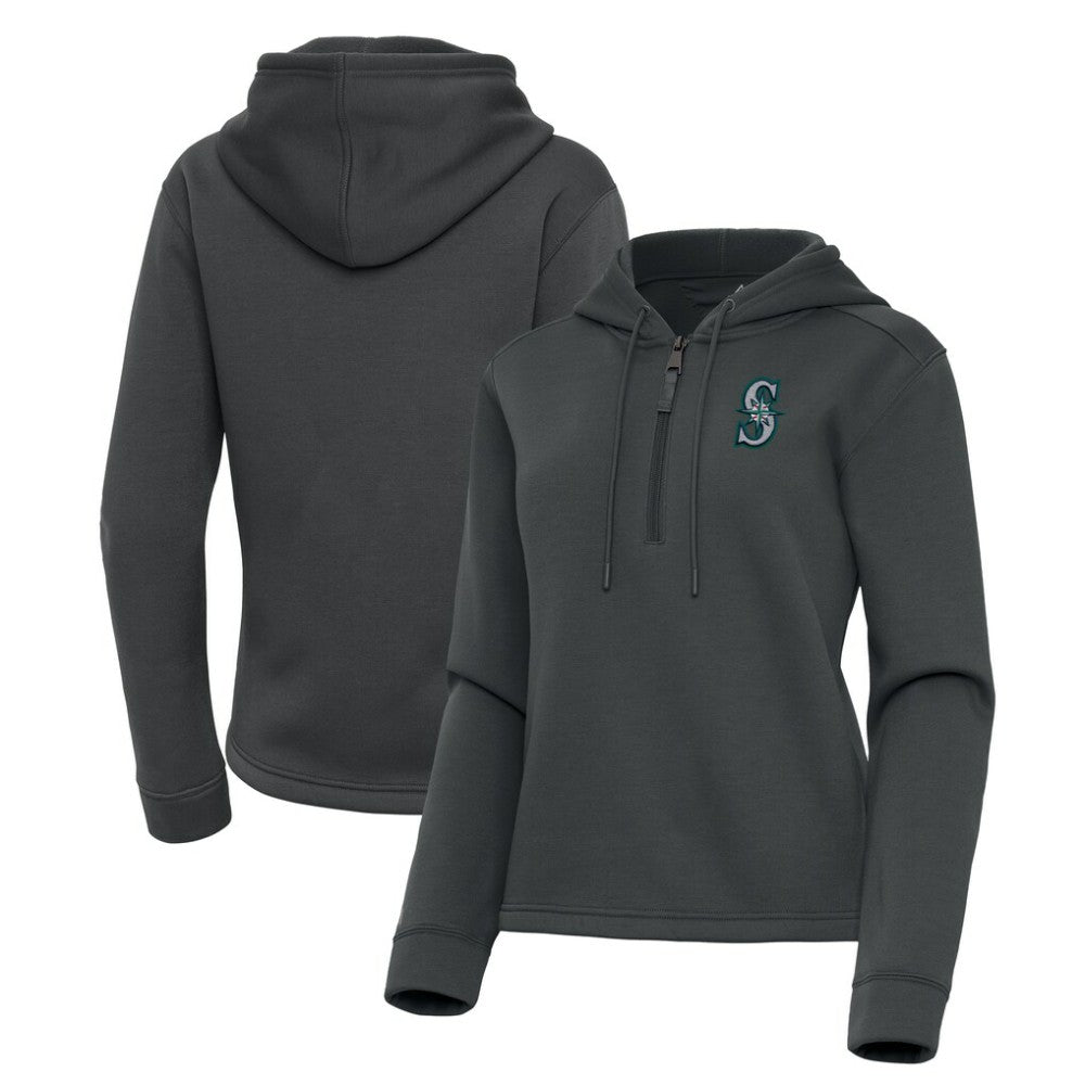 Seattle Mariners Antigua Women's Contemporary Quarter-Zip Hoodie Pewter