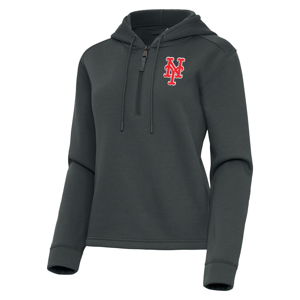New York Mets Antigua Women's Contemporary Quarter-Zip Hoodie Pewter