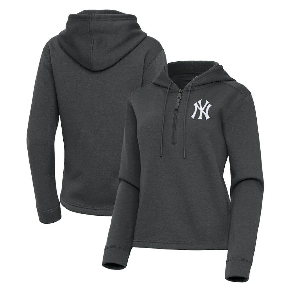 New York Yankees Antigua Women's Contemporary Quarter-Zip Hoodie Pewter