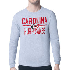 Carolina Hurricanes Starter Mesh Look Team Name Logo Long Sleeve T-Shirt Heather Gray