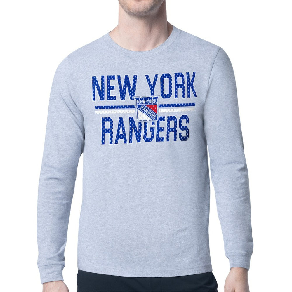 New York Rangers Starter Mesh Look Team Name Logo Long Sleeve T-Shirt Heather Gray