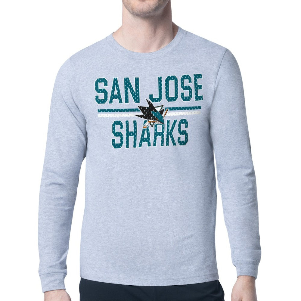 San Jose Sharks Starter Mesh Look Team Name Logo Long Sleeve T-Shirt Heather Gray