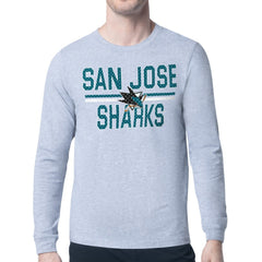 San Jose Sharks Starter Mesh Look Team Name Logo Long Sleeve T-Shirt Heather Gray