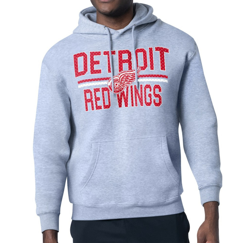 Detroit Red Wings Starter Mesh Look Team Name Logo Tri-Blend Pullover Hoodie Heather Gray