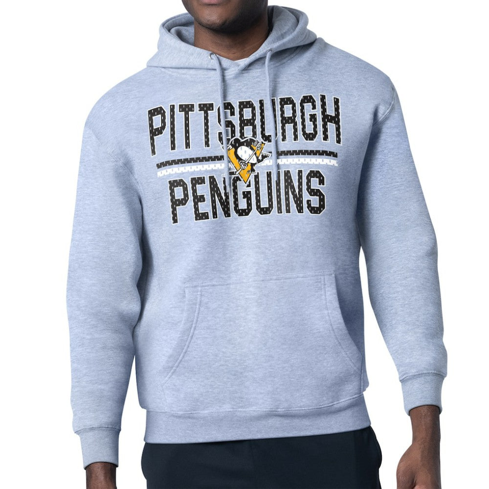 Pittsburgh Penguins Starter Mesh Look Team Name Logo Tri-Blend Pullover Hoodie Heather Gray