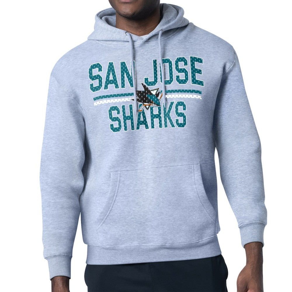 San Jose Sharks Starter Mesh Look Team Name Logo Tri-Blend Pullover Hoodie Heather Gray