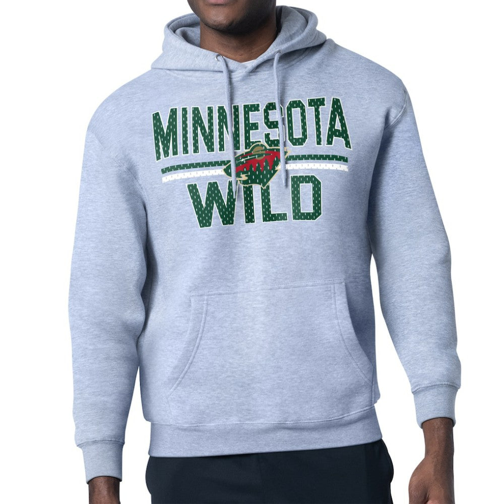 Minnesota Wild Starter Mesh Look Team Name Logo Tri-Blend Pullover Hoodie Heather Gray
