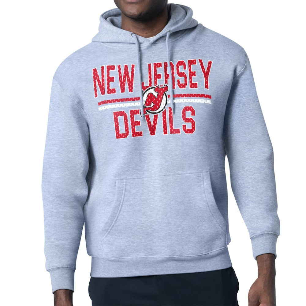 New Jersey Devils Starter Mesh Look Team Name Logo Tri-Blend Pullover Hoodie Heather Gray