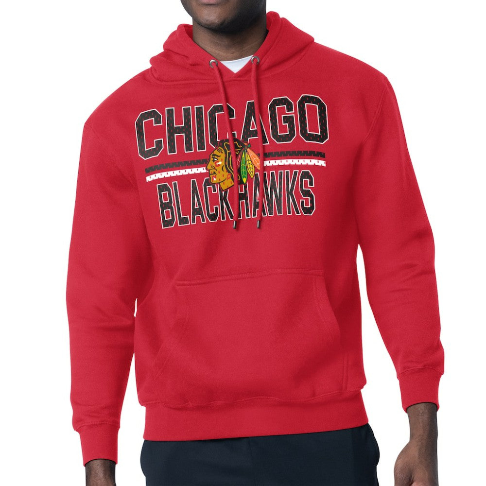 Chicago Blackhawks Starter Mesh Look Team Name Logo Tri-Blend Pullover Hoodie Red