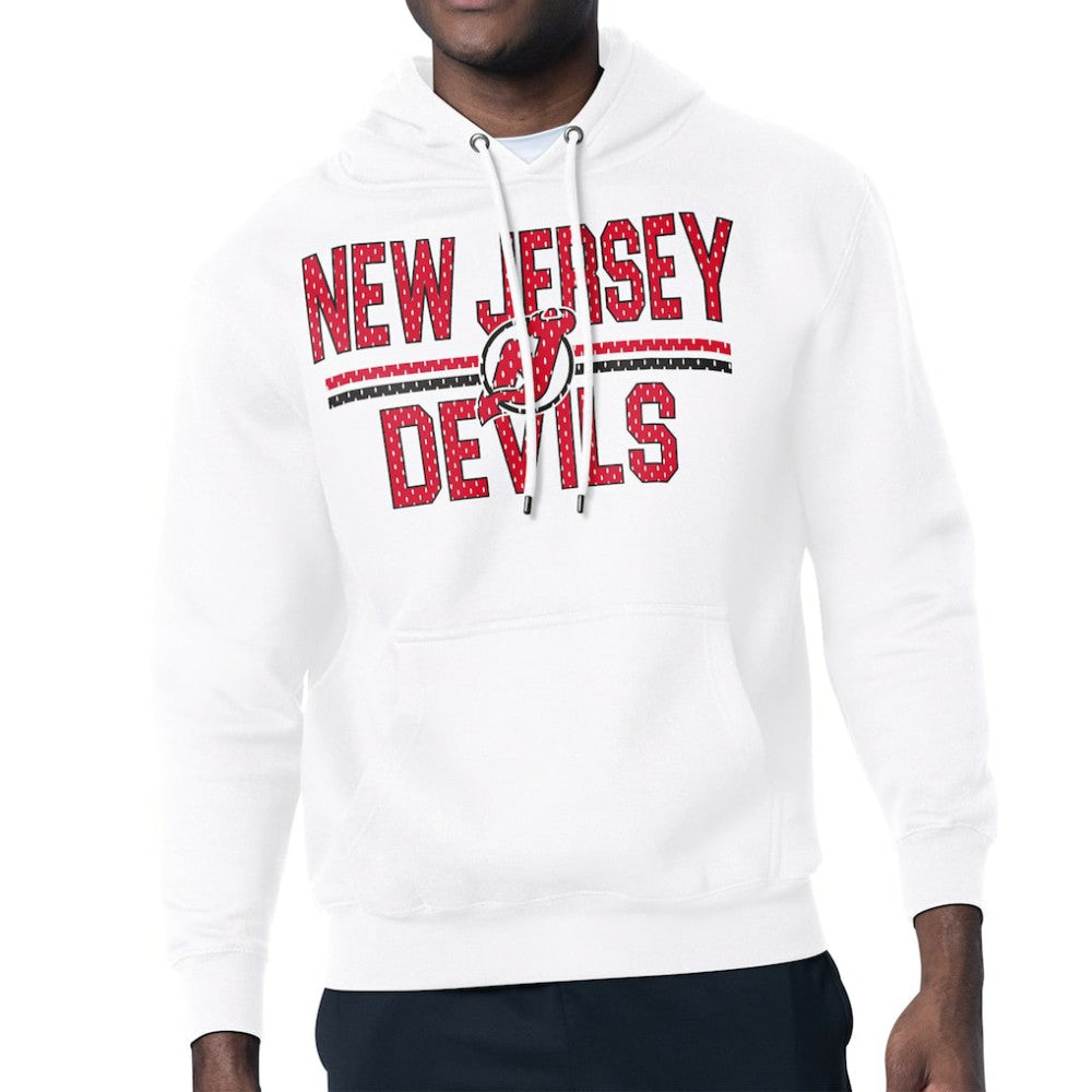 New Jersey Devils Starter Mesh Look Team Name Logo Tri-Blend Pullover Hoodie White