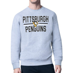 Pittsburgh Penguins Starter Mesh Look Team Name Logo Pullover Sweatshirt Heather Gray