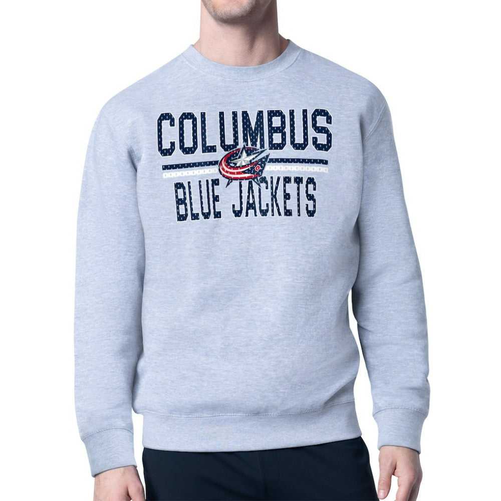 Columbus Blue Jackets Starter Mesh Look Team Name Logo Pullover Sweatshirt Heather Gray