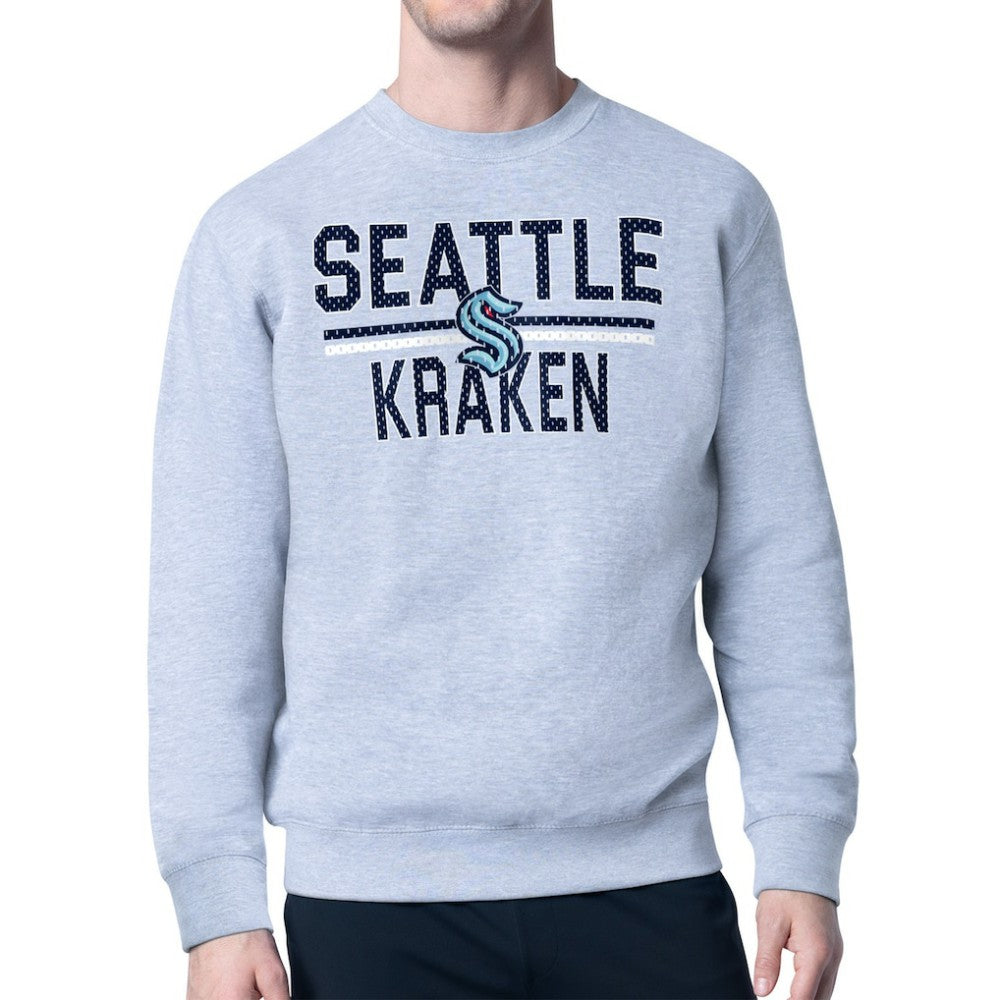 Seattle Kraken Starter Mesh Look Team Name Logo Pullover Sweatshirt Heather Gray