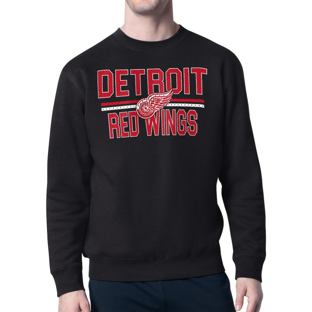 Detroit Red Wings Starter Mesh Look Team Name Logo Pullover Sweatshirt Black