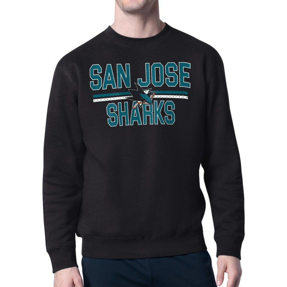San Jose Sharks Starter Mesh Look Team Name Logo Pullover Sweatshirt Black