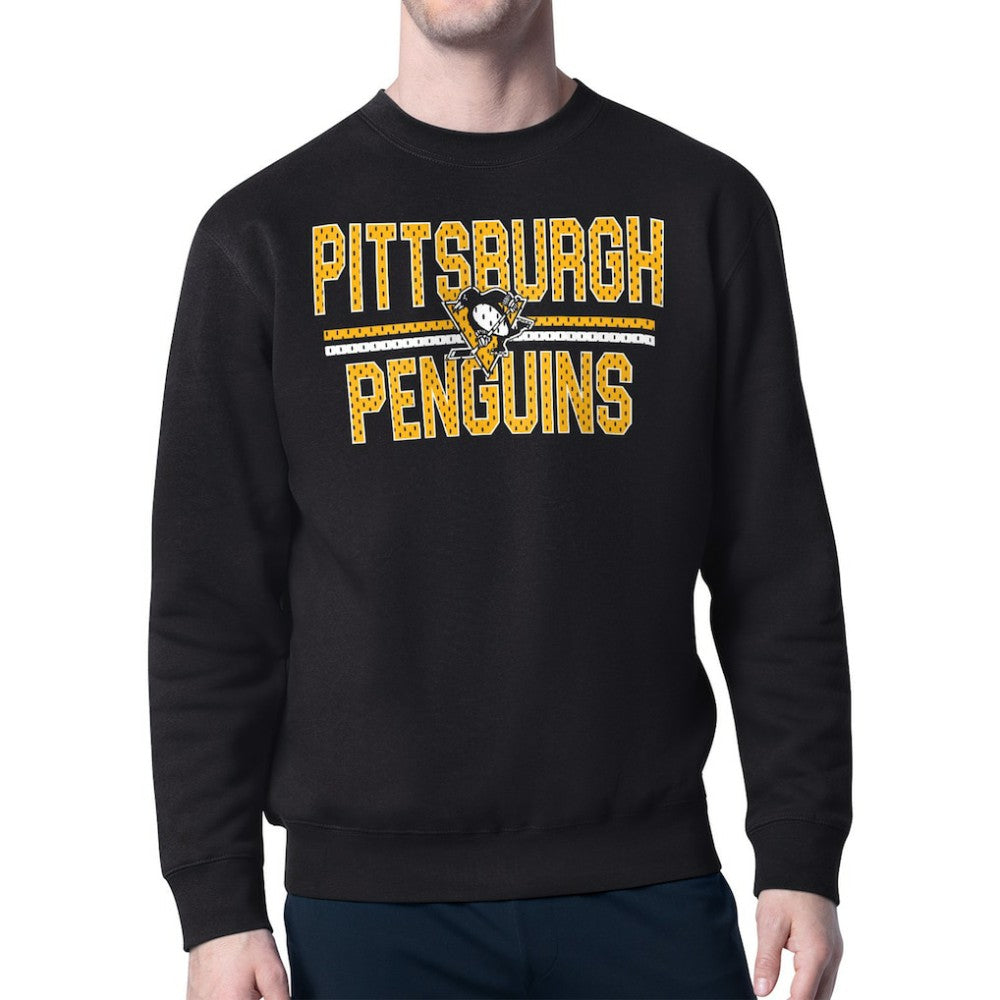Pittsburgh Penguins Starter Mesh Look Team Name Logo Pullover Sweatshirt Black