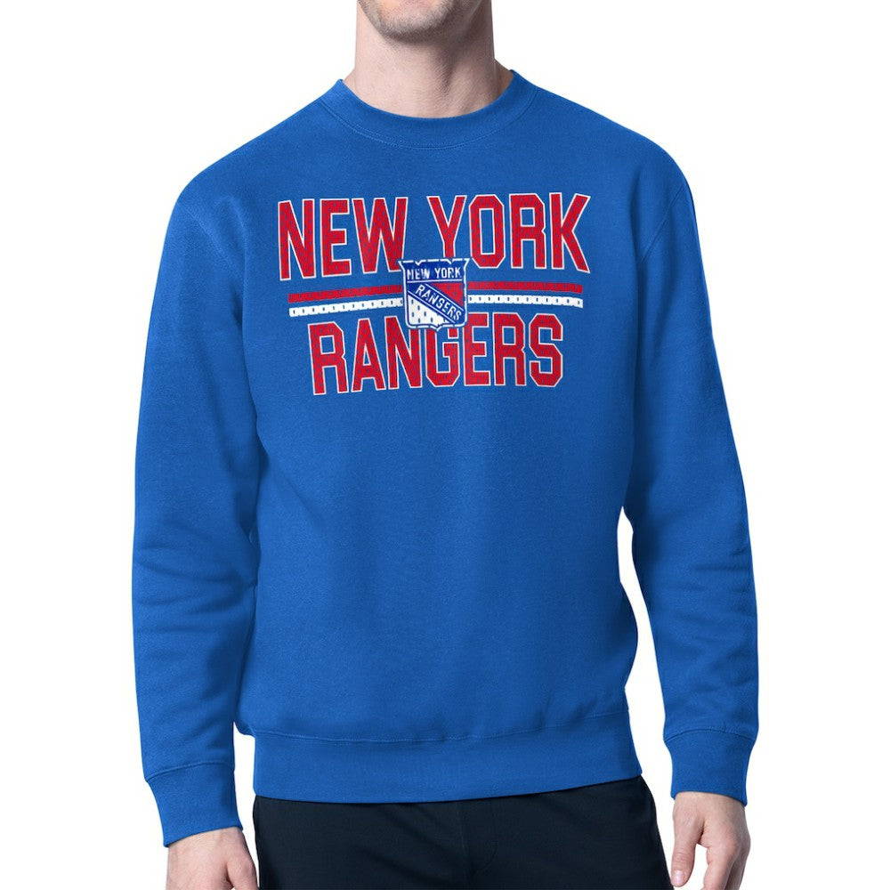 New York Rangers Starter Mesh Look Team Name Logo Pullover Sweatshirt Blue