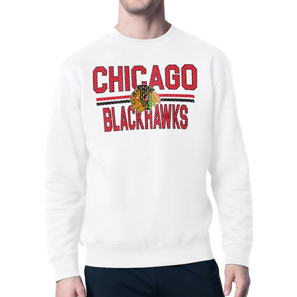 Chicago Blackhawks Starter Mesh Look Team Name Logo Pullover Sweatshirt White