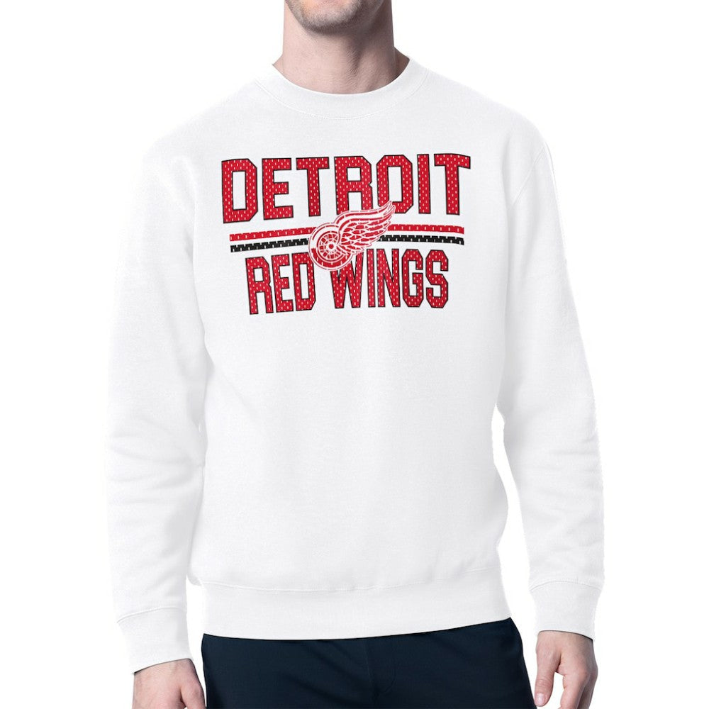 Detroit Red Wings Starter Mesh Look Team Name Logo Pullover Sweatshirt White