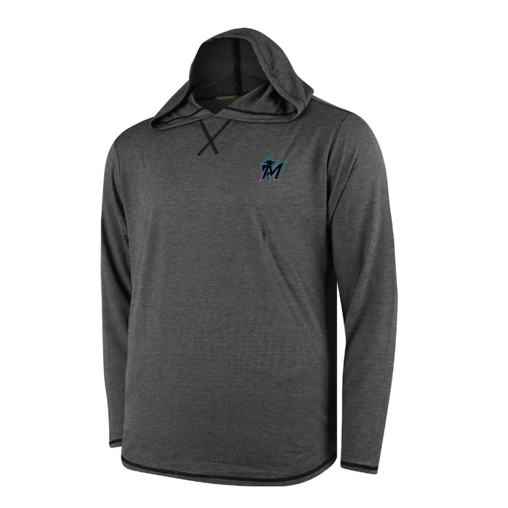 Miami Marlins Butter Stripe Tri-Blend Long Sleeve Hoodie T-Shirt - Black