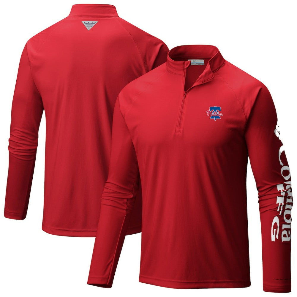 Philadelphia Phillies Terminal Tackle Raglan Omni-Shade Quarter-Zip Pullover Top Red | Columbia