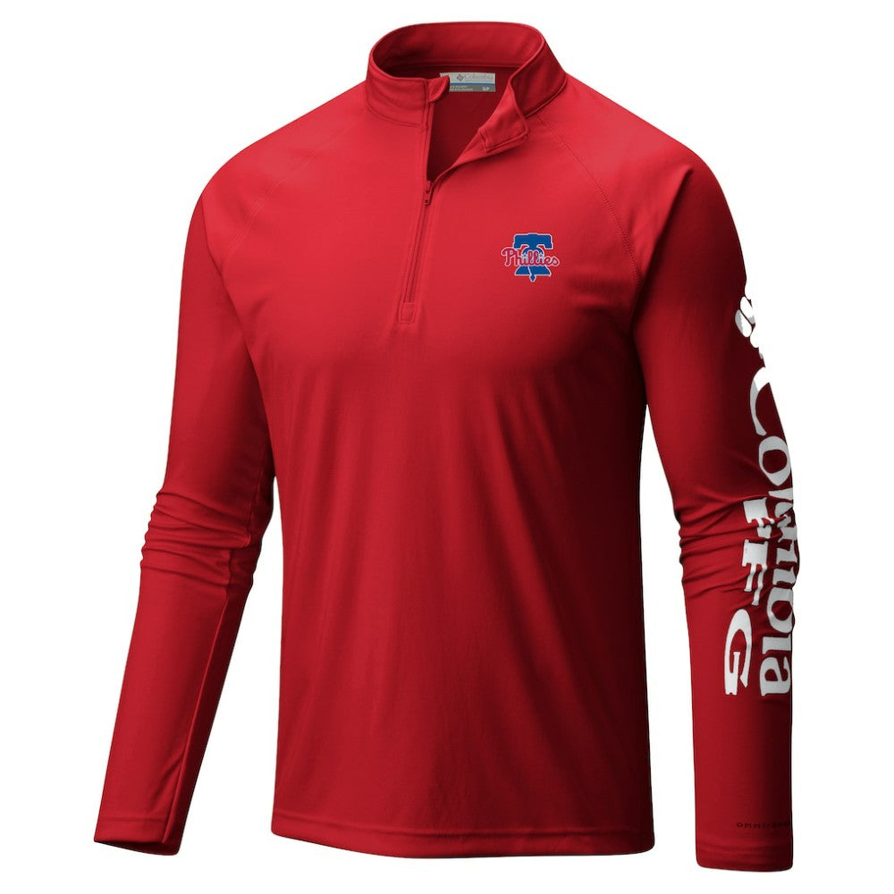 Philadelphia Phillies Terminal Tackle Raglan Omni-Shade Quarter-Zip Pullover Top Red | Columbia