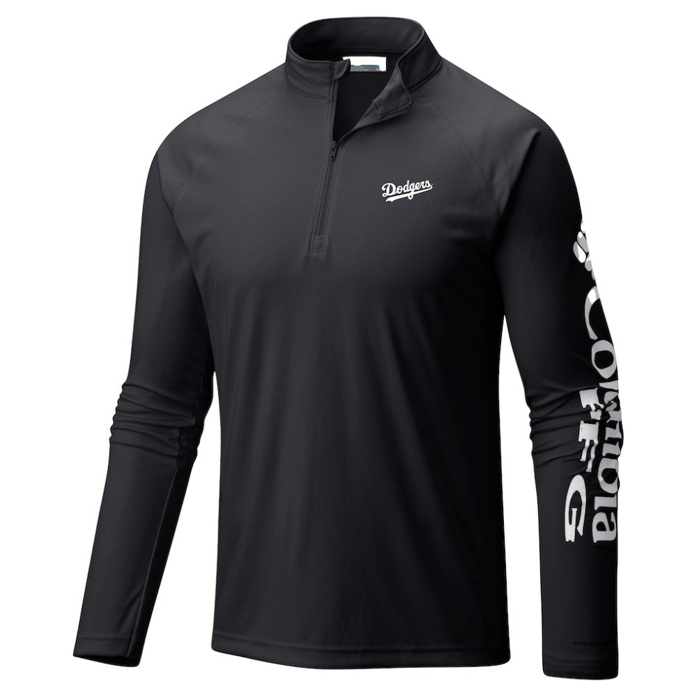 Los Angeles Dodgers Terminal Tackle Raglan Omni-Shade Quarter-Zip Pullover Top Black | Columbia
