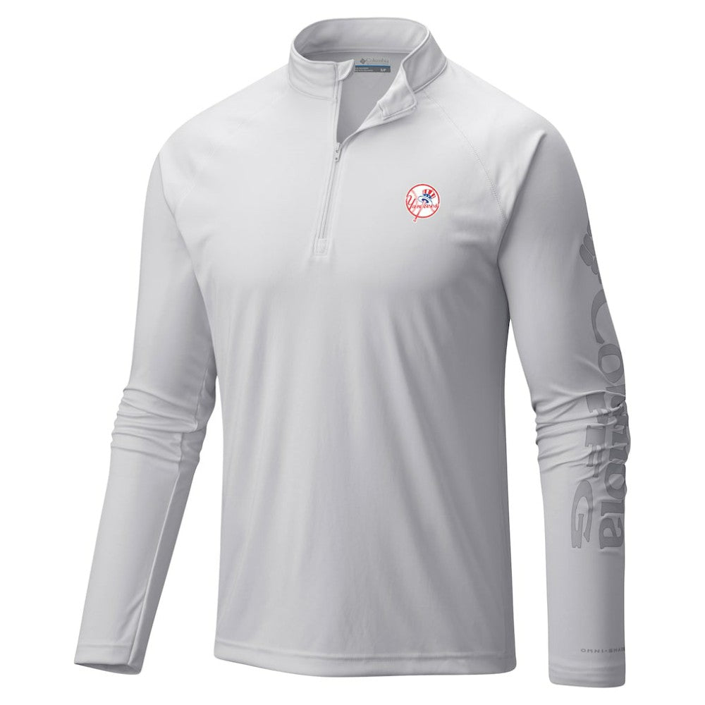 New York Yankees Terminal Tackle Raglan Omni-Shade Quarter-Zip Pullover Top White | Columbia