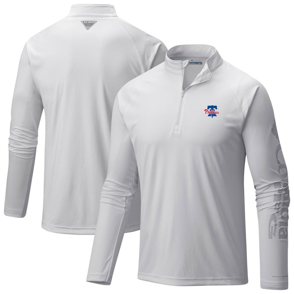 Philadelphia Phillies Terminal Tackle Raglan Omni-Shade Quarter-Zip Pullover Top White | Columbia