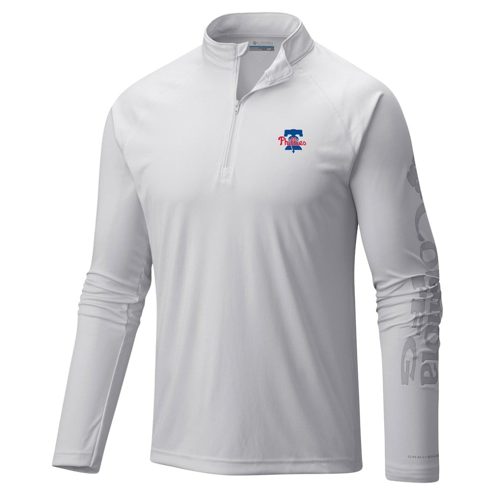 Philadelphia Phillies Terminal Tackle Raglan Omni-Shade Quarter-Zip Pullover Top White | Columbia