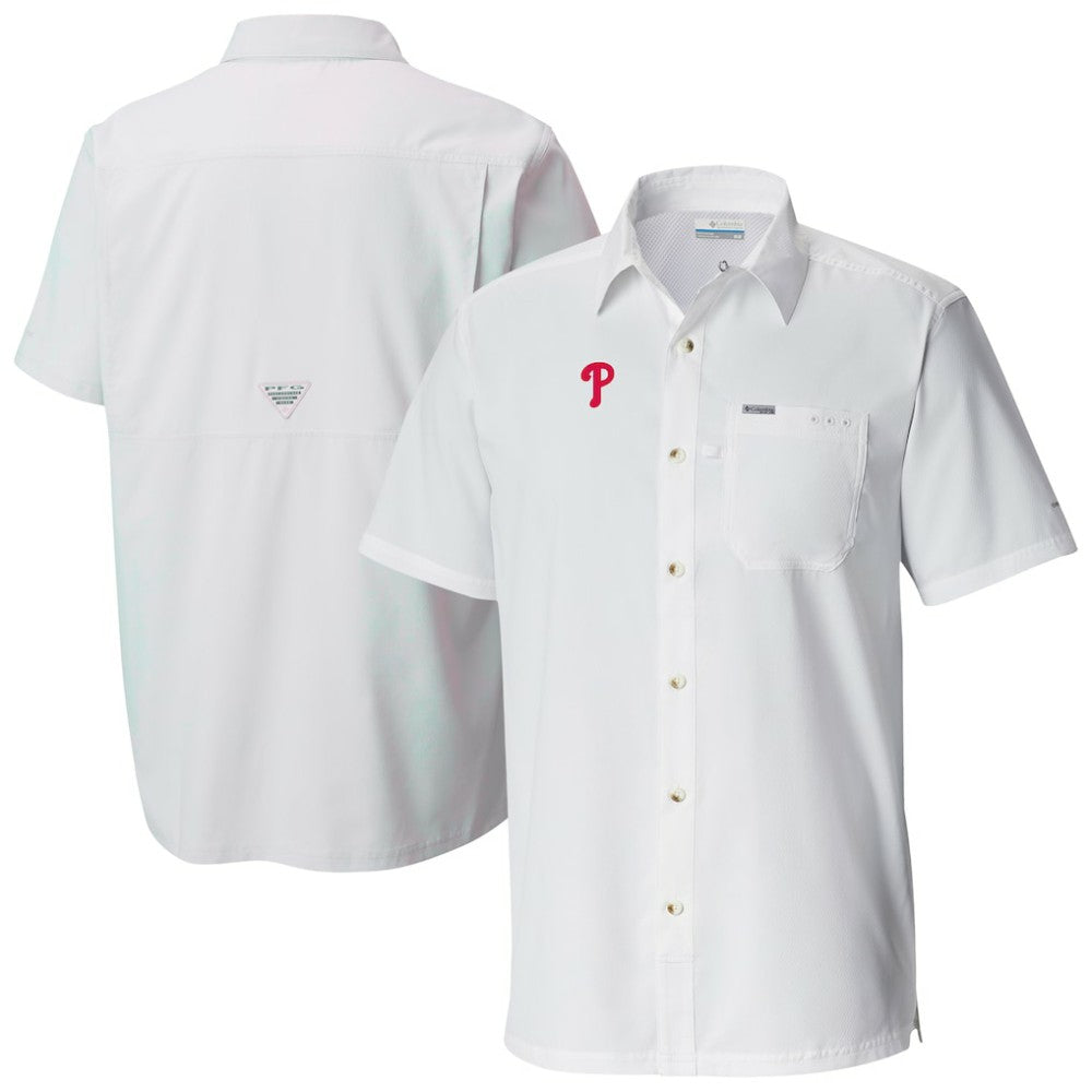 Philadelphia Phillies Slack Tide Omni-Wick Button-Up Camp Shirt White | Columbia