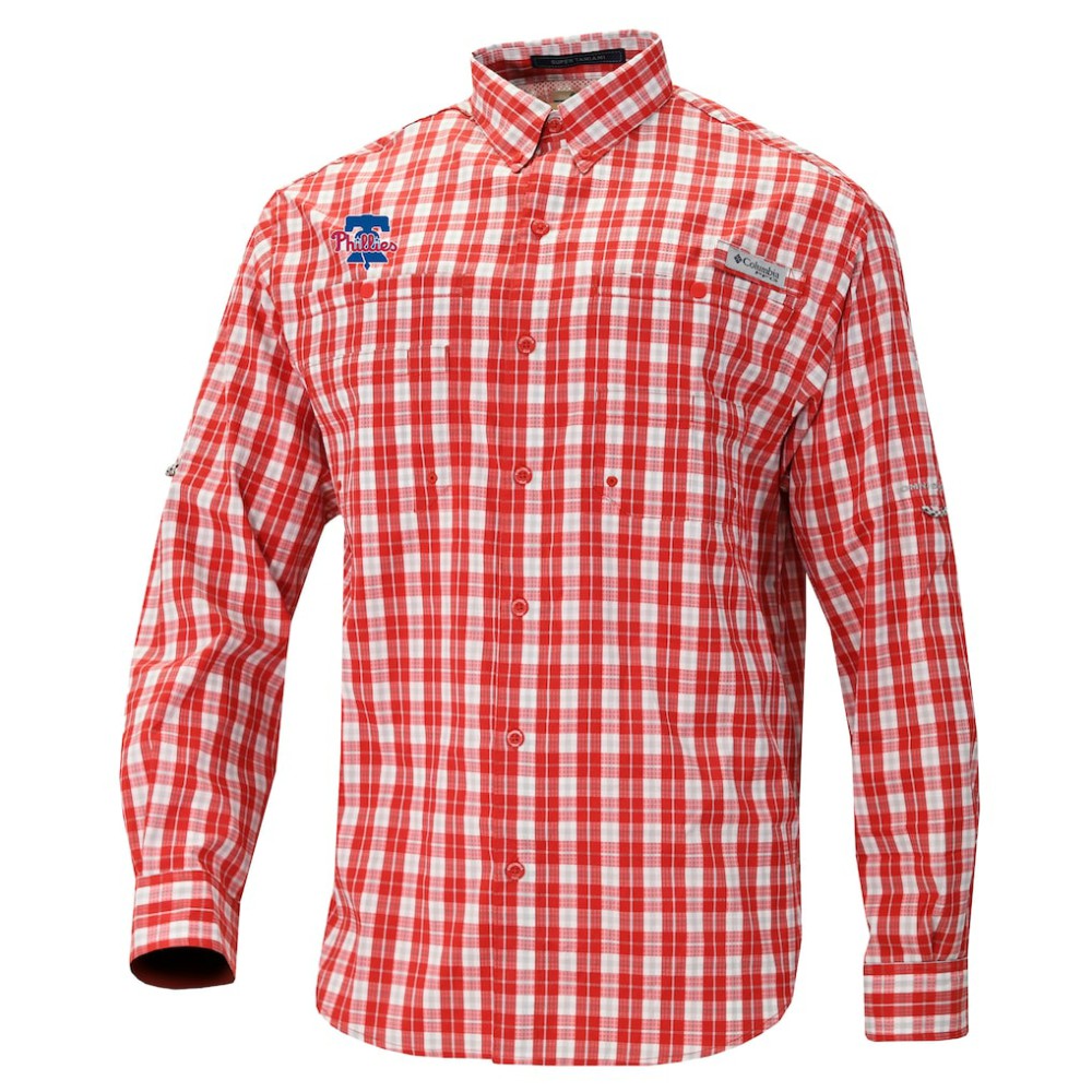 Philadelphia Phillies Super Slack Tide Omni-Wick Button-Up Shirt Red | Columbia