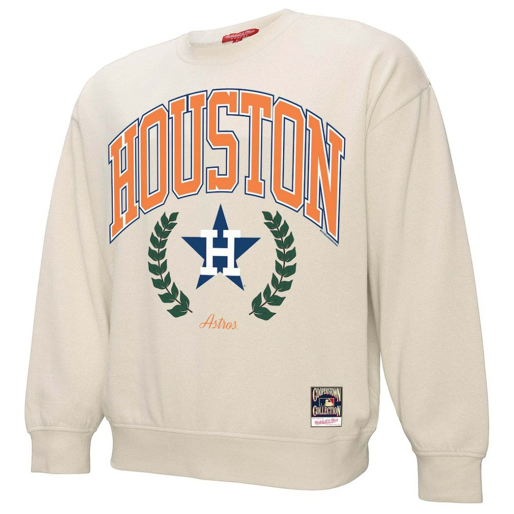 Houston Astros Women's Cooperstown Collection Laurel Crew Pullover Sweatshirt Cream | Mitchell & Ness