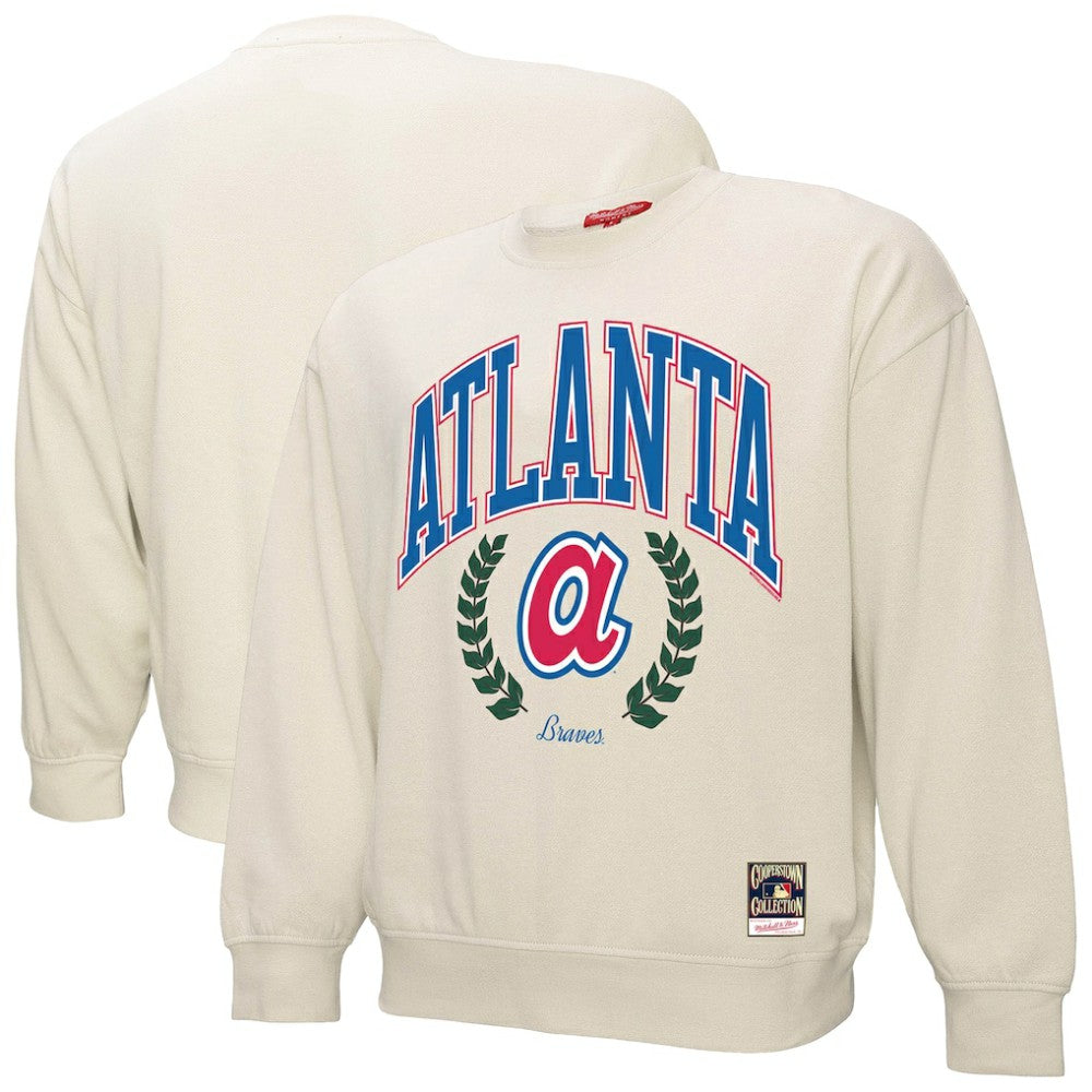 Atlanta Braves Women's Cooperstown Collection Laurel Pullover Sweatshirt Cream | Mitchell & Ness