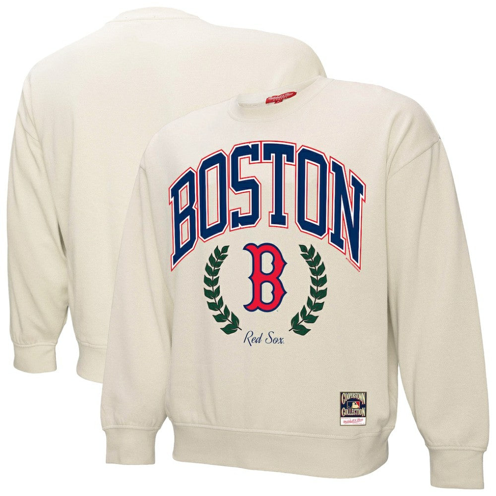 Boston Red Sox Women's Cooperstown Collection Laurel Pullover Sweatshirt Cream | Mitchell & Ness