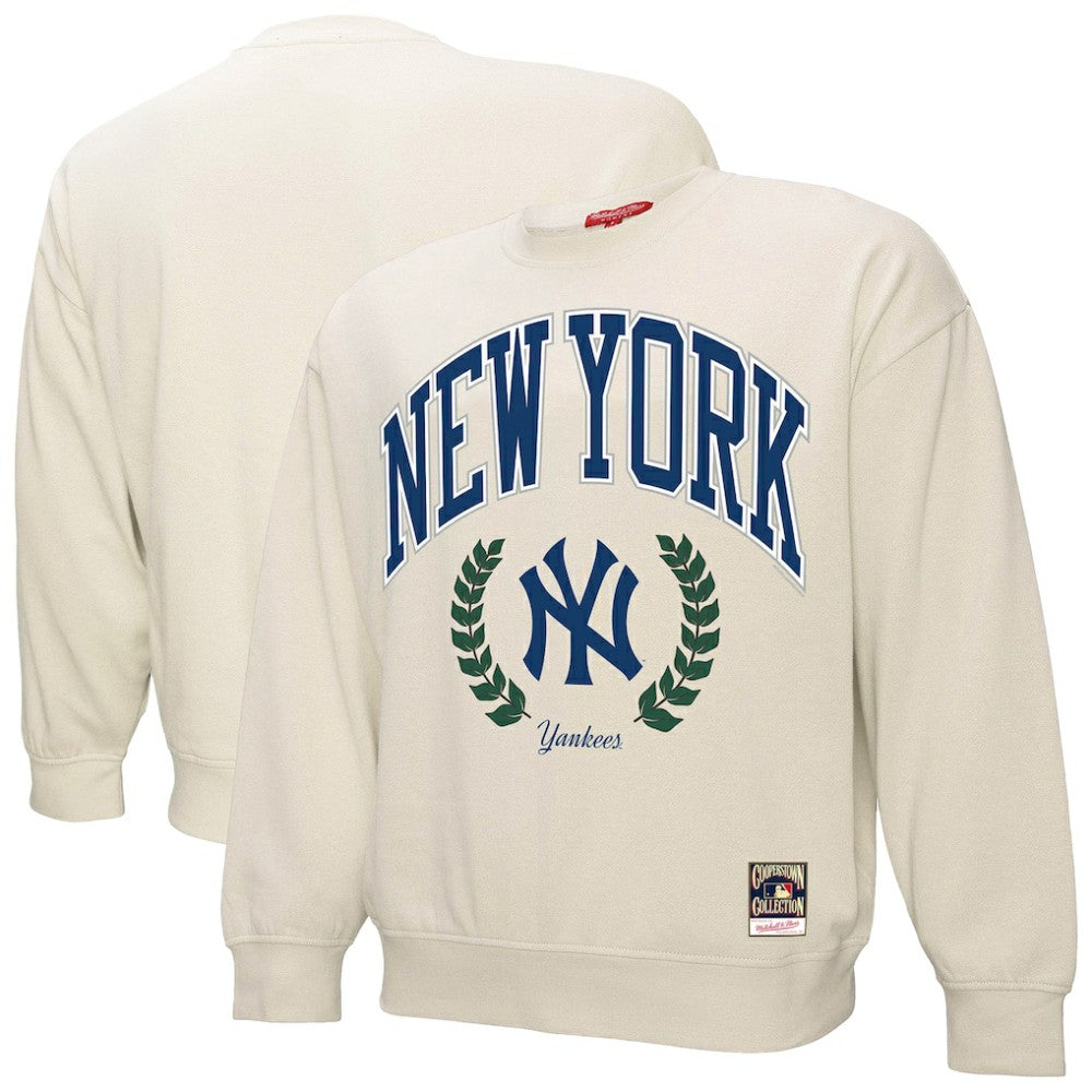 New York Yankees Women's Cooperstown Collection Laurel Pullover Sweatshirt Cream | Mitchell & Ness