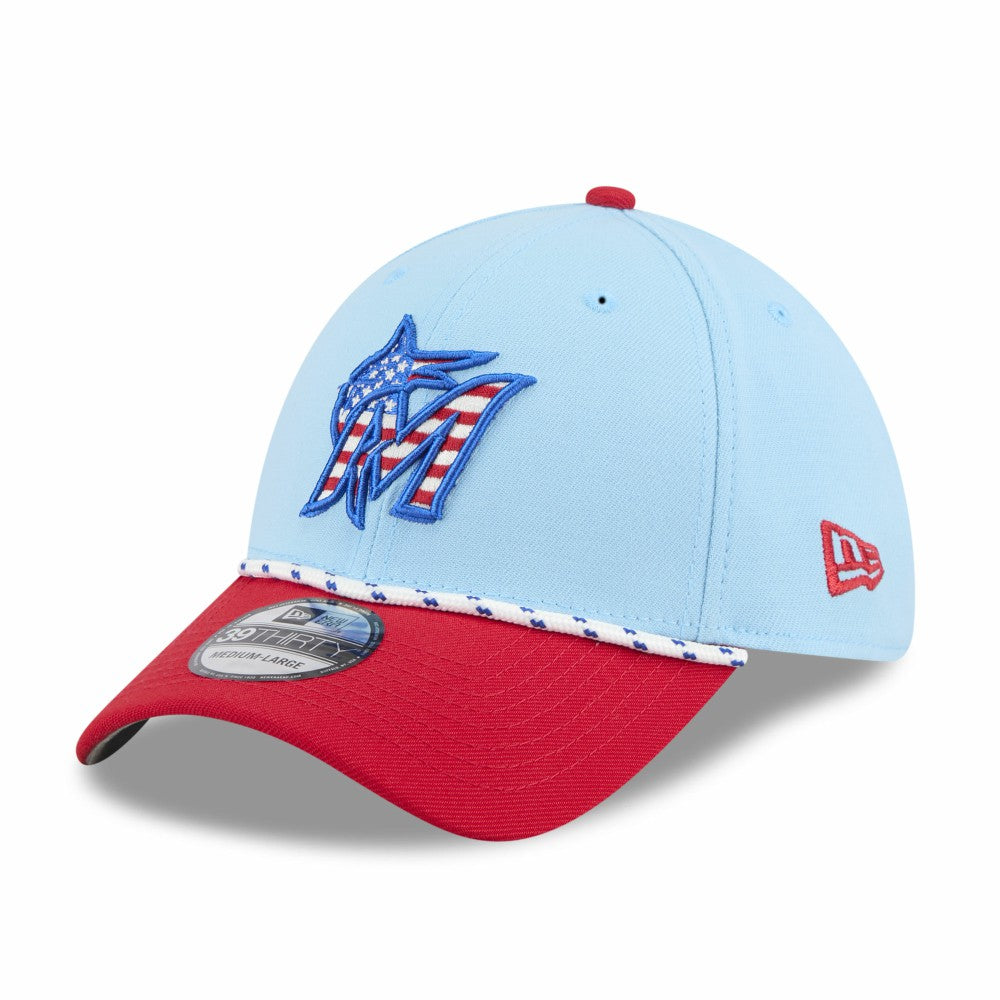 Miami Marlins 2025 Fourth of July 39THIRTY Flex Hat Light Blue/Red | New Era