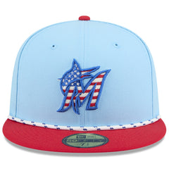 Miami Marlins 2025 Fourth of July 59FIFTY Fitted Hat Light Blue/Red | New Era