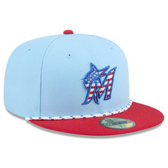 Miami Marlins 2025 Fourth of July 59FIFTY Fitted Hat Light Blue/Red | New Era