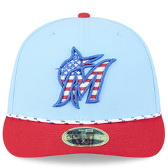 Miami Marlins 2025 Fourth of July Low Profile 59FIFTY Fitted Hat Light Blue/Red | New Era