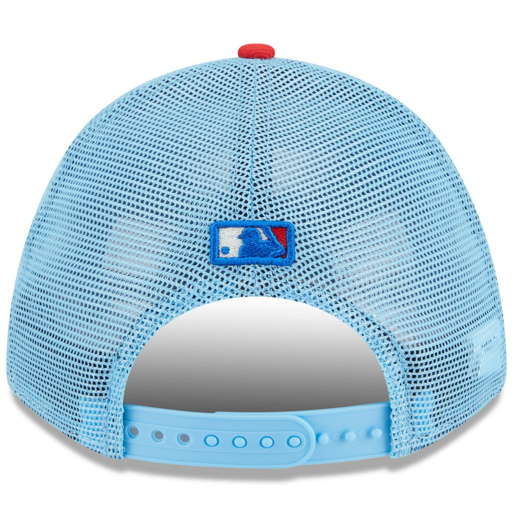 Miami Marlins 2025 Fourth of July 9FORTY A-Frame M-Crown Adjustable Trucker Hat Light Blue/Red | New Era