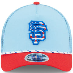 San Francisco Giants 2025 Fourth of July 9FORTY A-Frame M-Crown Adjustable Trucker Hat Light Blue/Red | New Era